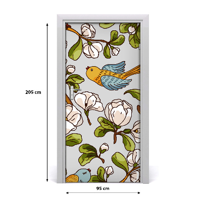 Naklejka samoprzylepna na drzwi Ptaki i kwiaty