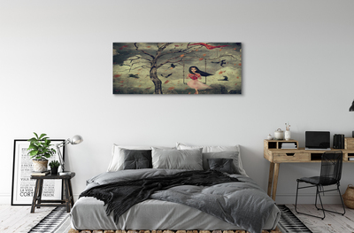 Obraz na płótnie Drzewo ptaki dziewczynka chmury skały