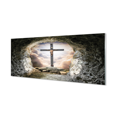 Obraz na szkle Jaskinia krzyż światło Jezus