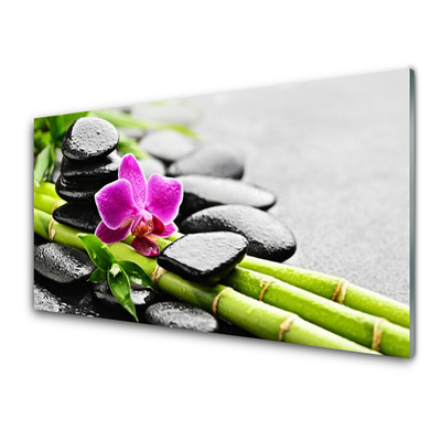 Obraz na Szkle bambus Kwiat Kamienie Sztuka