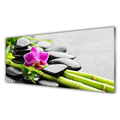 Obraz na Szkle bambus Kwiat Kamienie Sztuka