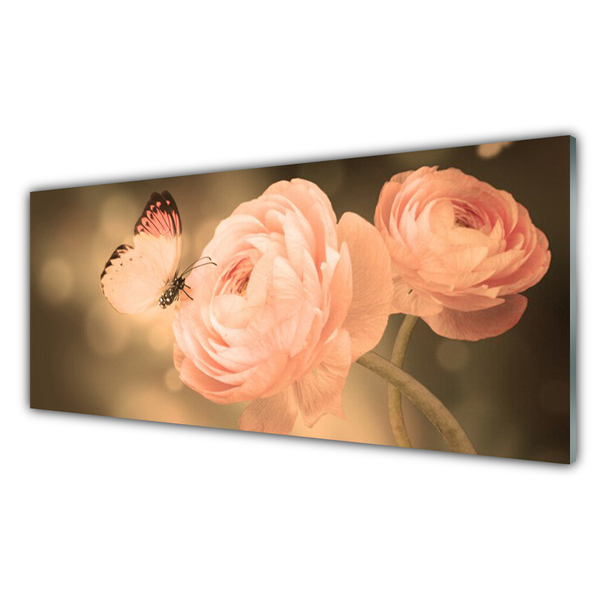 Obraz Szklany Motyl Róże Przyroda