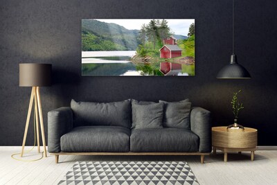 Obraz Akrylowy Góry Dom Jezioro Krajobraz