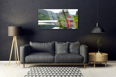 Obraz Akrylowy Góry Dom Jezioro Krajobraz