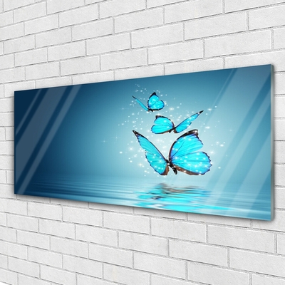 Obraz Akrylowy Niebieski Motyle Woda Sztuka