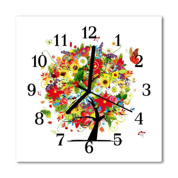 Zegar szklany kwadratowy Drzewo kwiatów